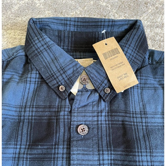 Duluth Mens L Collared Shirt Blue Plaid Flannel Slim Fit Button Down NWT M9 - Picture 9 of 12